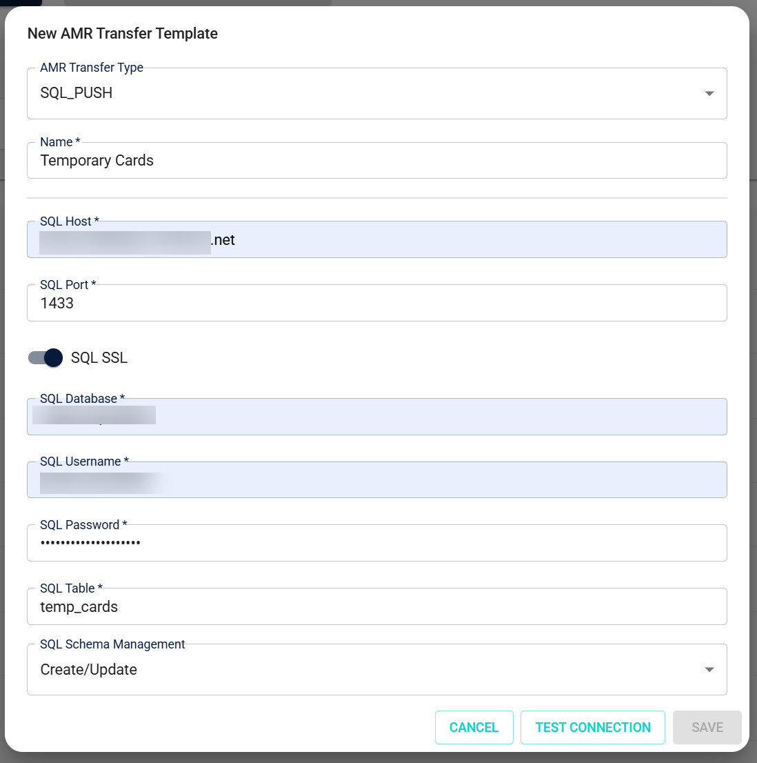 New AMR Transfer Template: initial SQL settings (SQL Push)