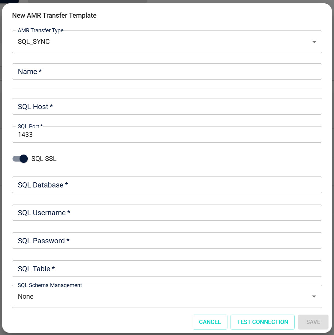 New AMR Transfer Template: initial SQL settings