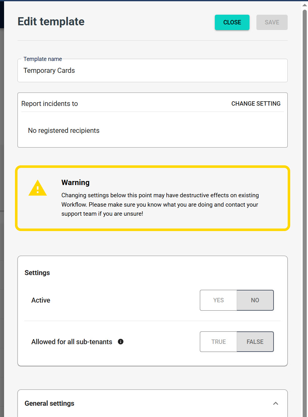 Configuration drawer after saving the template (SQL Push)