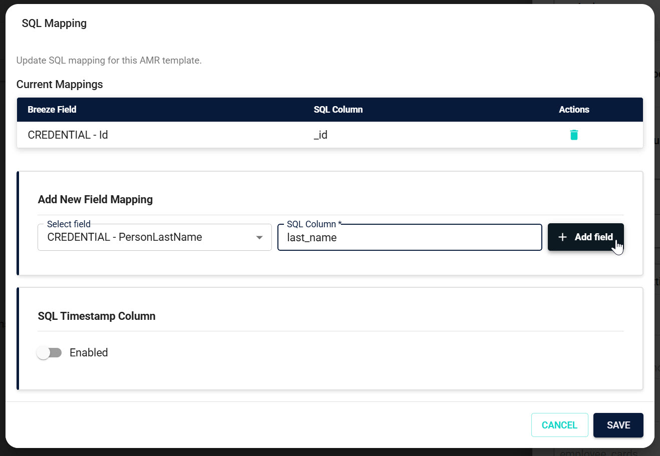 Add a new field mapping