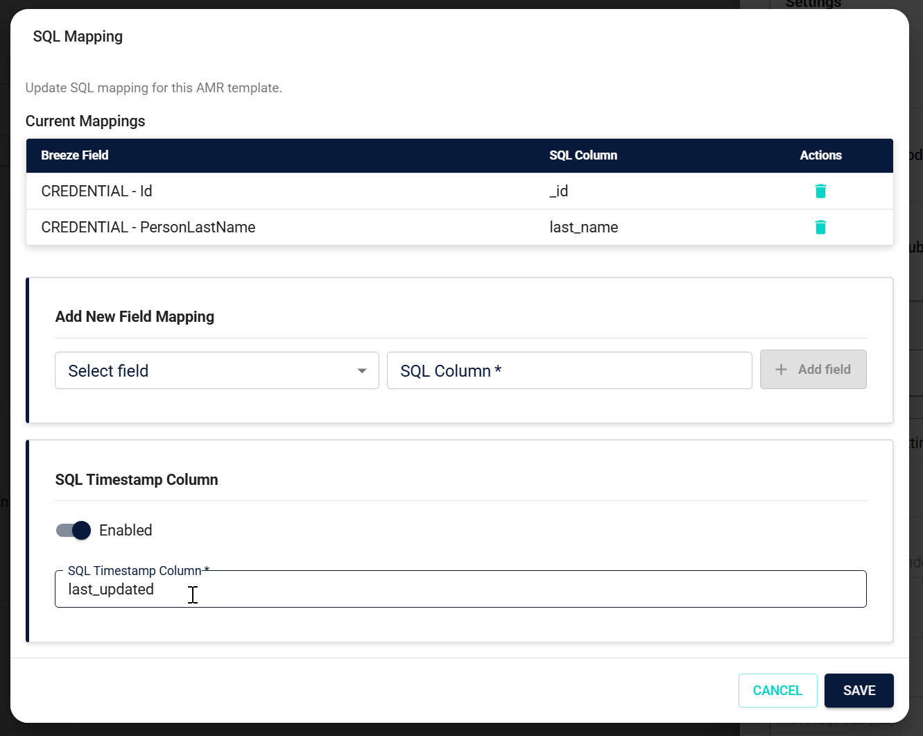 Enable optional SQL Timestamp column