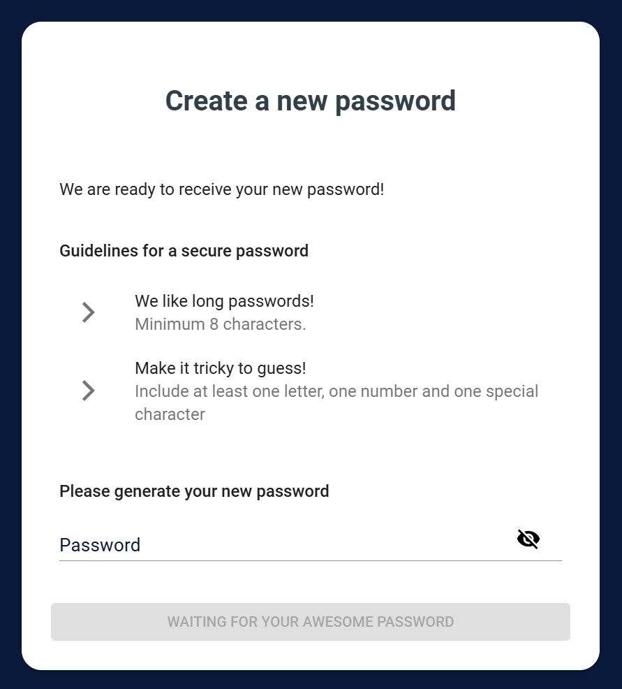 Create New Password Screen