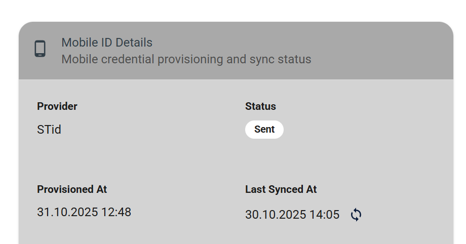 Mobile ID Details section showing provider, status, and sync information
