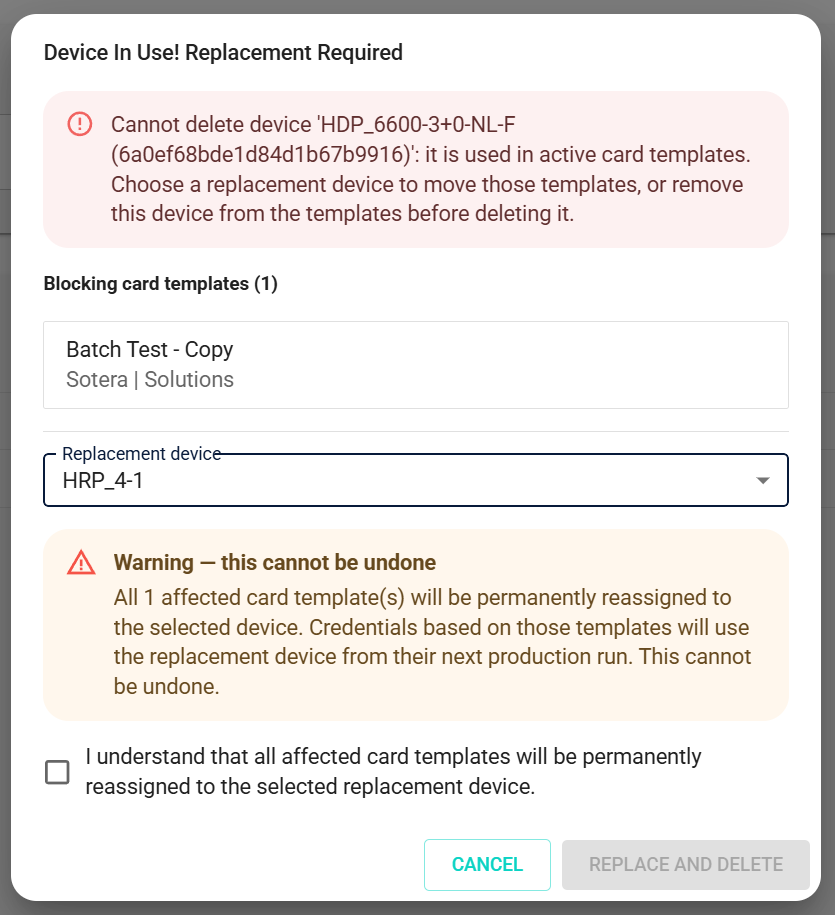 Blocked-delete dialog with replacement picker