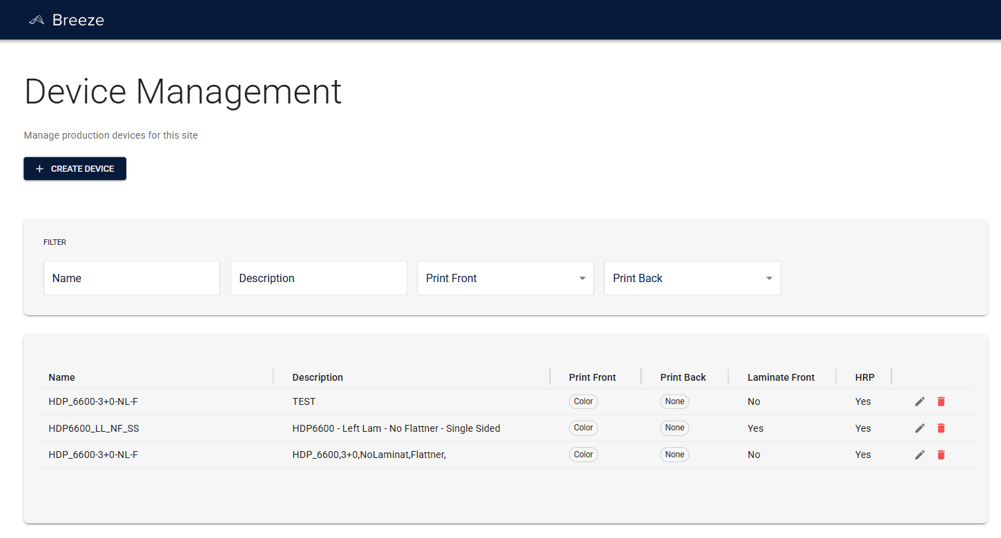 Templates → Devices list