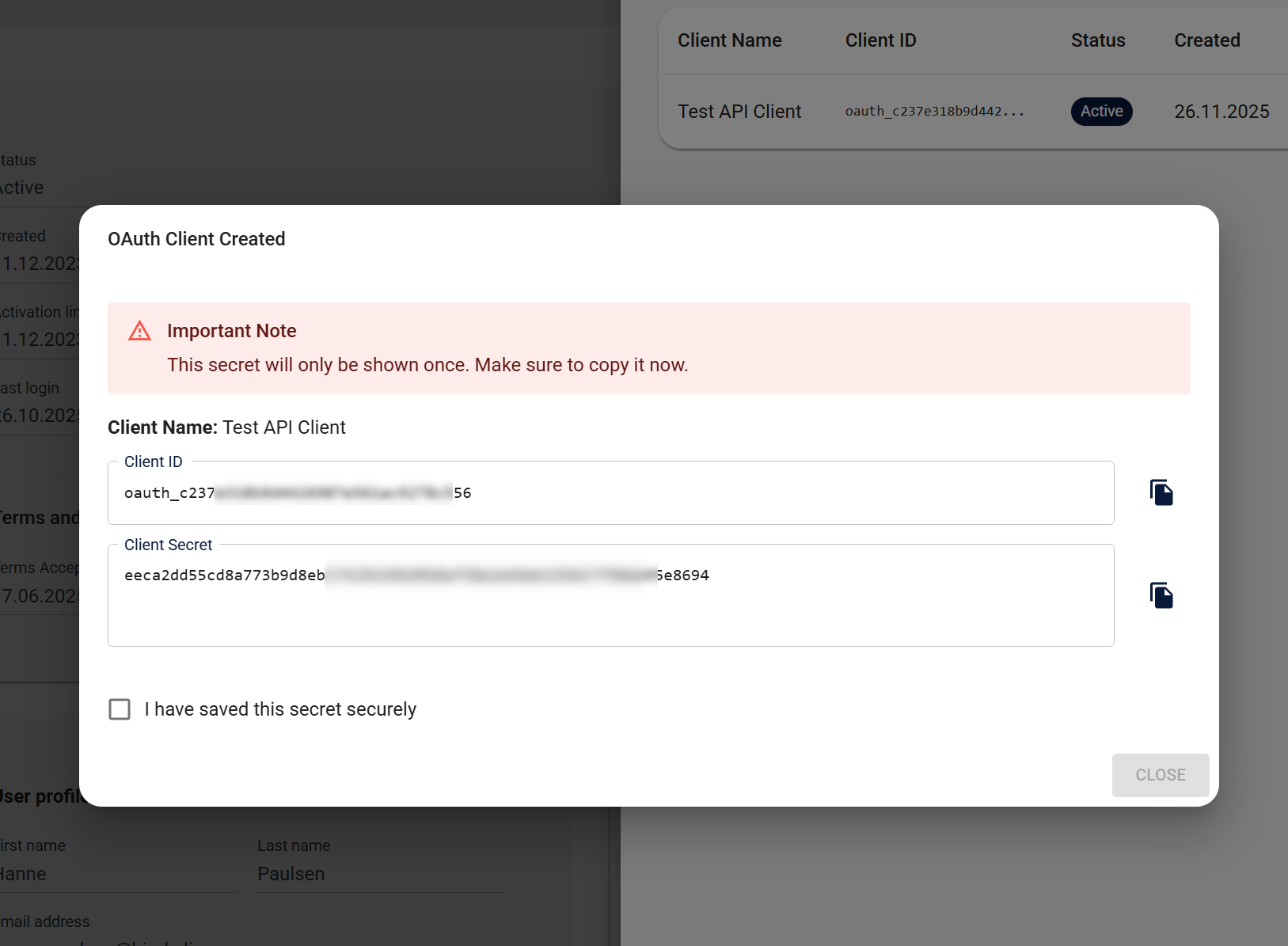Secret display modal