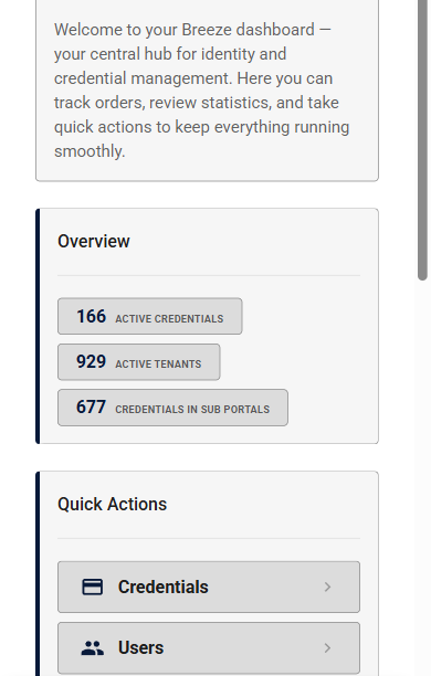 Dashboard on a mobile viewport
