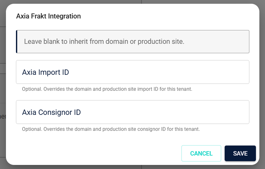 Tenant-level Axia sender override fields