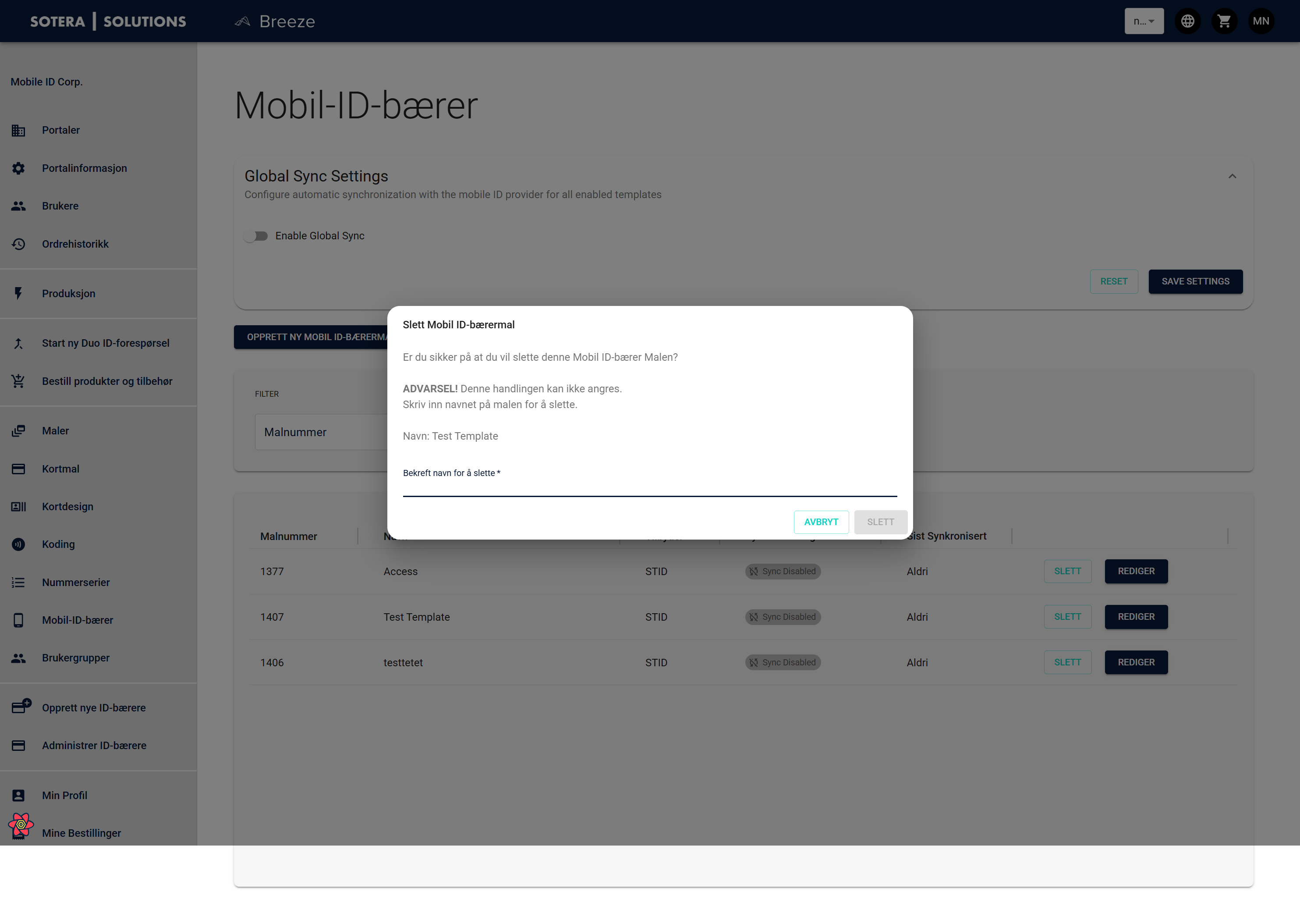 Delete Confirmation Dialog