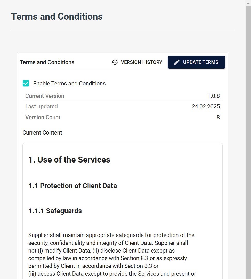 Terms and Conditions Dashboard