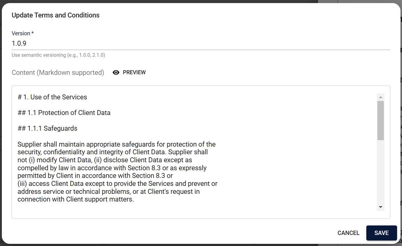 Terms and Conditions Editor