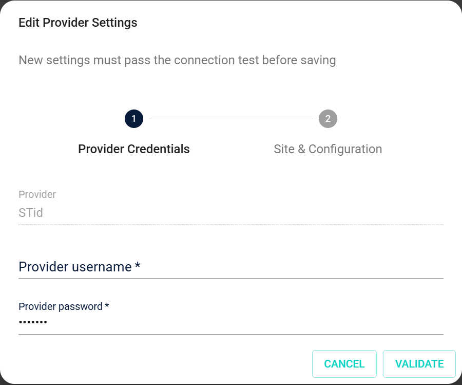 Account Credentials dialog