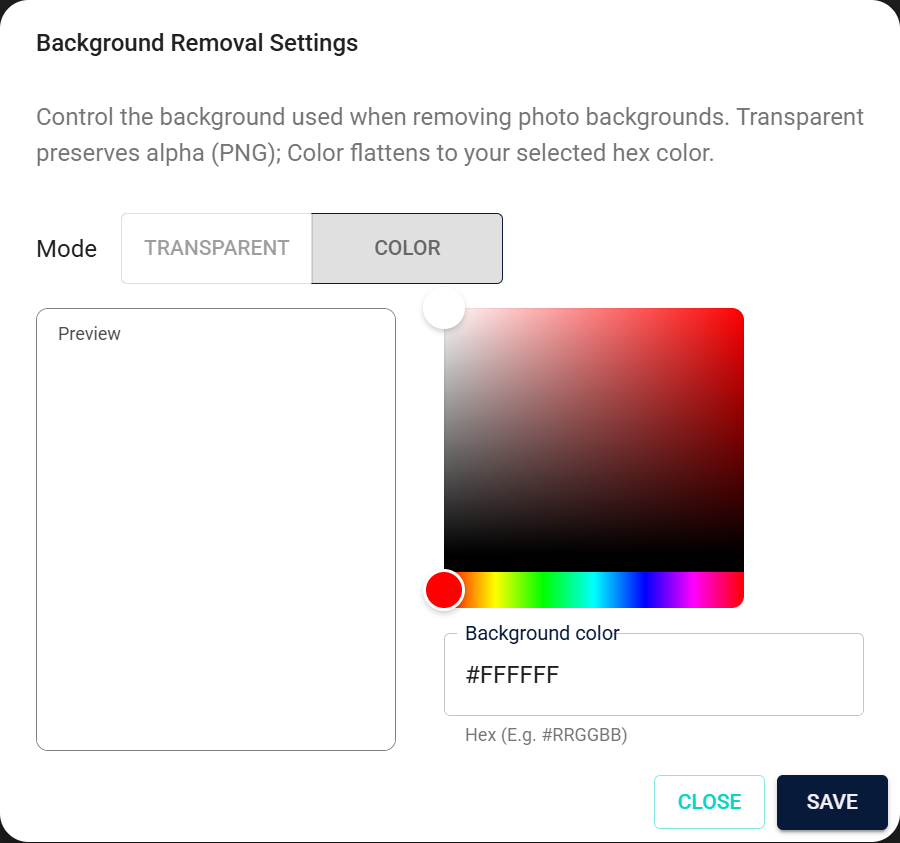 Background Removal Settings dialog