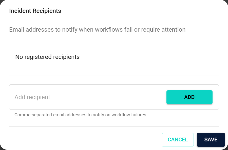 Incident Recipients dialog