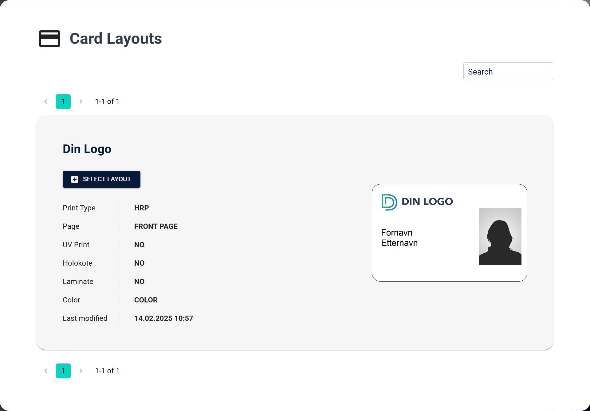 Layout dialog showing card layouts selection