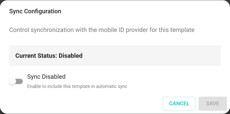 Sync Configuration dialog